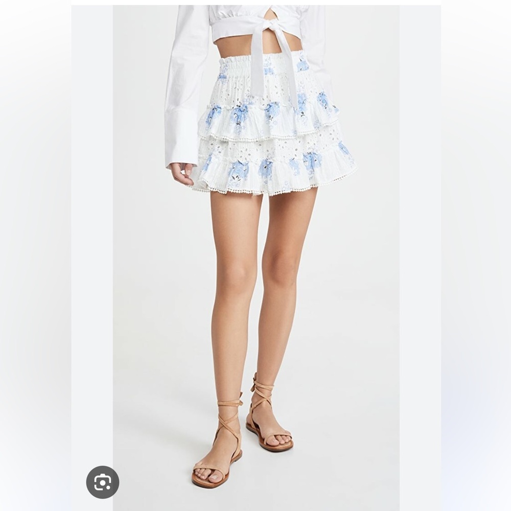 Loveshackfancy Bliss Floral Tiered Eyelet Mini Skirt, size small